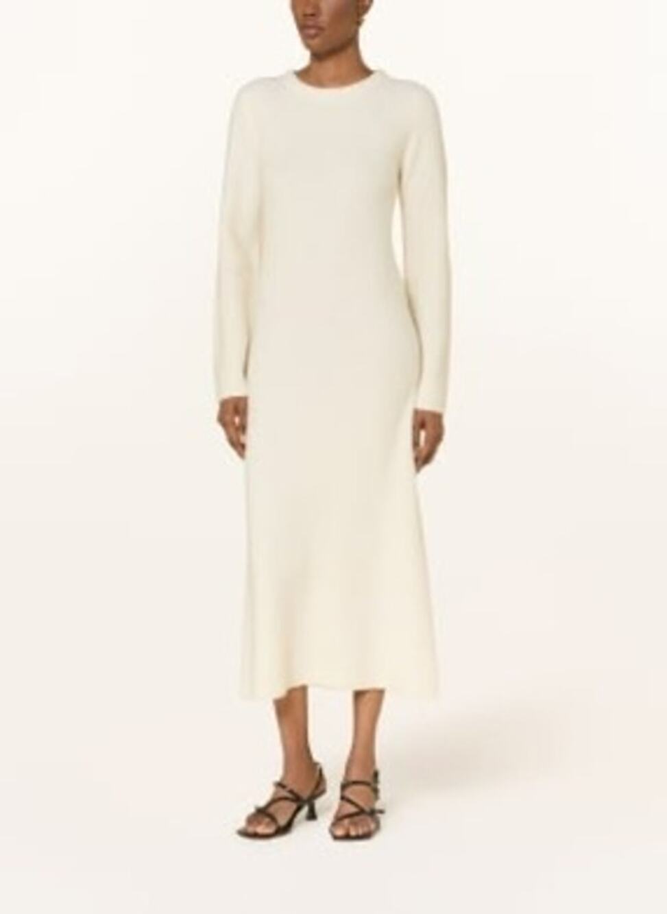 Zara cream High Crewneck Ribbed Knit Dress sz M midi length long sleeves ribbed